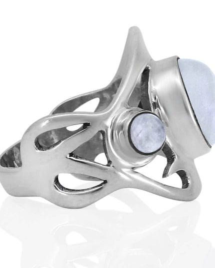 Three Dreams 925 Sterling Silver Women’s Ring – Blue Opal & Moonstone Trio, Sizes 6–12, Handmade Design