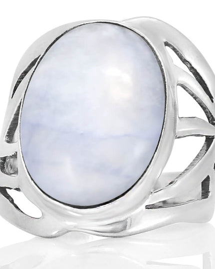 Moonlight 925 Sterling Silver Handmade Moonstone Ring – 20mm Wide, Sizes 6–15, Made in Thailand