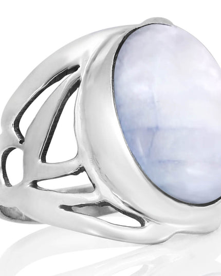 Moonlight 925 Sterling Silver Handmade Moonstone Ring – 20mm Wide, Sizes 6–15, Made in Thailand