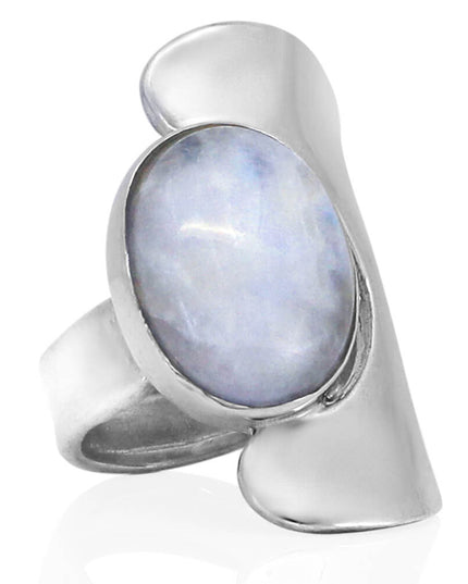 Moon Silver 925 Sterling Silver Women’s Ring with Moonstone – 25mm Length, Free Size