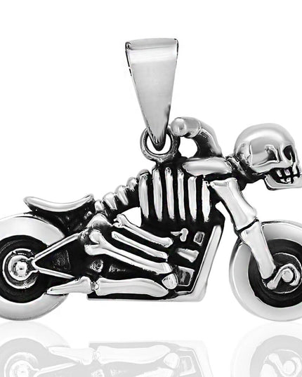 Motorcycle Skull 925 Sterling Silver Pendant – 37mm x 21mm, 19g, Made in Thailand
