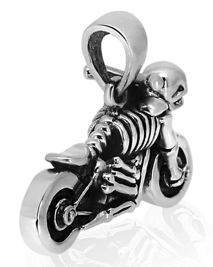 Motorcycle Skull 925 Sterling Silver Pendant – 37mm x 21mm, 19g, Made in Thailand