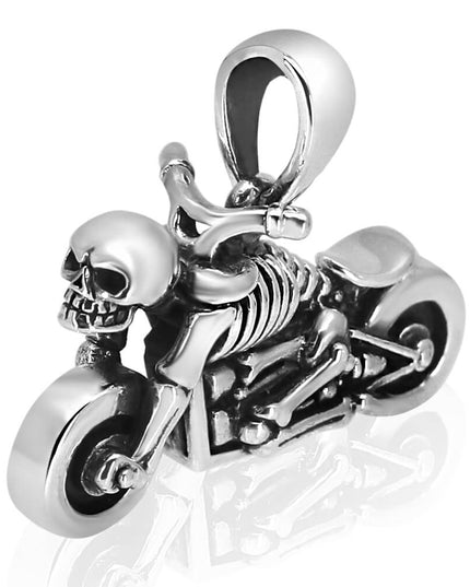 Motorcycle Skull 925 Sterling Silver Pendant – 37mm x 21mm, 19g, Made in Thailand