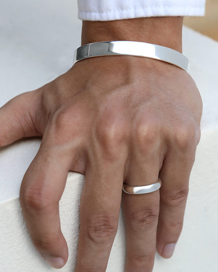 Classic Charm Sterling Silver Cuff Bracelet – Solid 925, Unisex Adjustable (9mm, 27g)