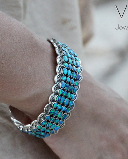 Blue Queen Opal Cuff Bracelet – Sterling Silver Handmade Unisex Design