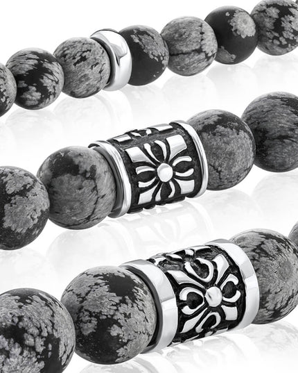 Snowflake Obsidian Bracelet – Natural Gemstone Beaded Bracelet in 925 Sterling Silver, Calming & Balance Jewelry for Men & Women