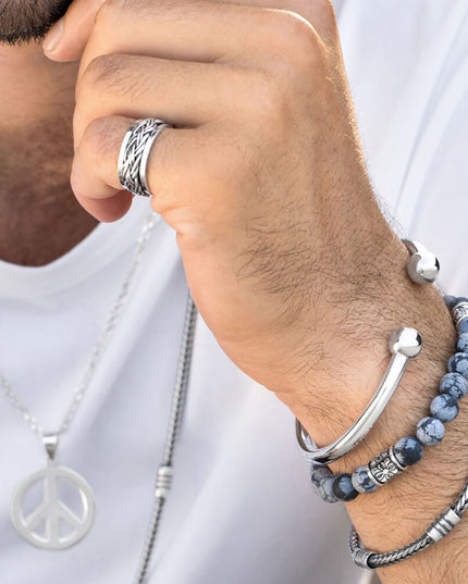 Snowflake Obsidian Bracelet – Natural Gemstone Beaded Bracelet in 925 Sterling Silver, Calming & Balance Jewelry for Men & Women