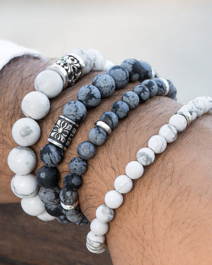 Snowflake Obsidian Bracelet – Natural Gemstone Beaded Bracelet in 925 Sterling Silver, Calming & Balance Jewelry for Men & Women