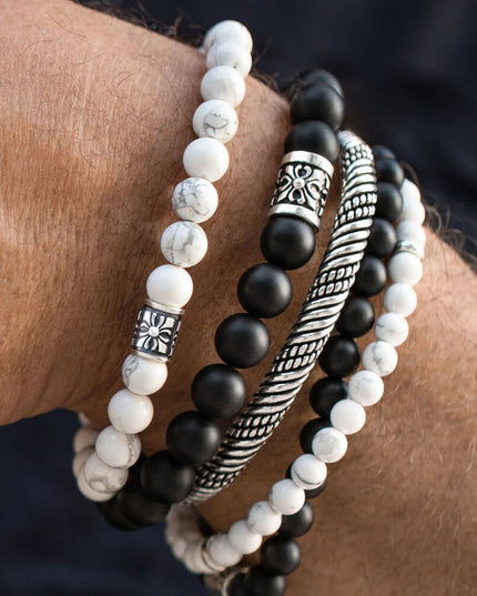 Matte Onyx Beaded Bracelet – 925 Sterling Silver, Unisex, 6/8/10MM Beads, S–XL, Elegant Gemstone Jewelry, Gift Included