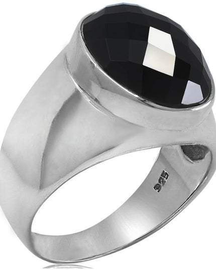 Onyx Pixel Ring – Sterling Silver Handmade Oval Onyx Statement Ring