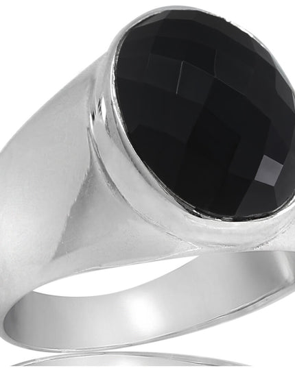 Onyx Pixel Ring – Sterling Silver Handmade Oval Onyx Statement Ring