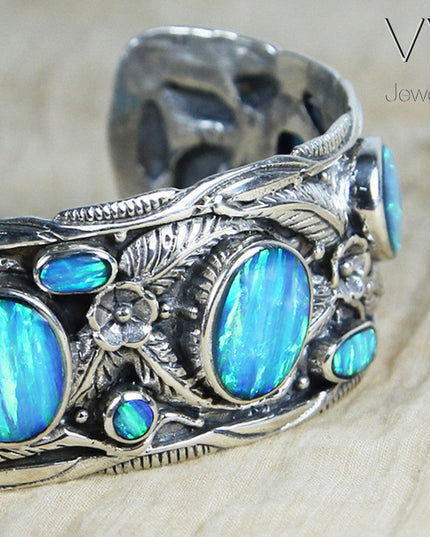 Blue Opal Sterling Silver Cuff Bracelet Handmade