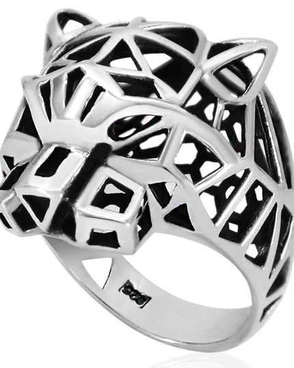 Silver Panther 925 Sterling Silver Abstract Panther Ring – Sizes 8–14, Made in Thailand
