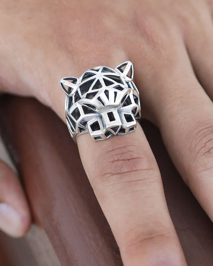 Silver Panther 925 Sterling Silver Abstract Panther Ring – Sizes 8–14, Made in Thailand
