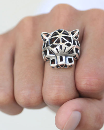 Silver Panther 925 Sterling Silver Abstract Panther Ring – Sizes 8–14, Made in Thailand