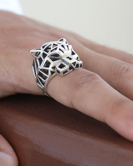 Silver Panther 925 Sterling Silver Abstract Panther Ring – Sizes 8–14, Made in Thailand