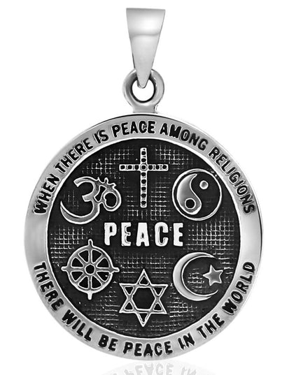 World Peace Pendant – 925 Sterling Silver, Multi-Religion Symbol, 23mm, Thai Handmade Jewelry