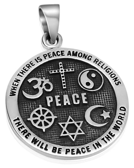 World Peace Pendant – 925 Sterling Silver, Multi-Religion Symbol, 23mm, Thai Handmade Jewelry