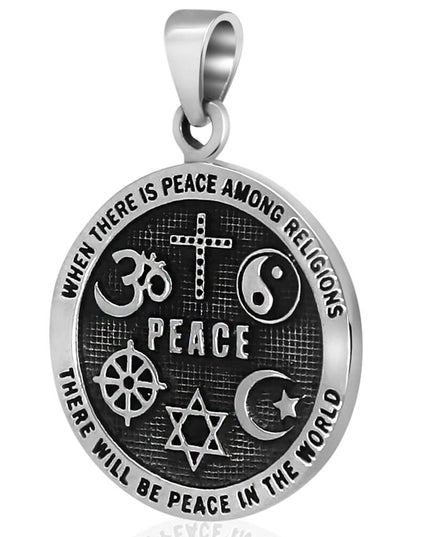 World Peace Pendant – 925 Sterling Silver, Multi-Religion Symbol, 23mm, Thai Handmade Jewelry