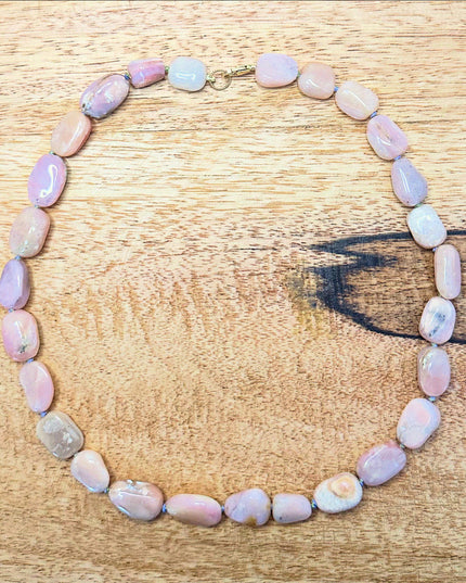 Pink Opal Bead Necklace – Hand-Knotted Peruvian Opal with 14K Gold-Filled Clasp