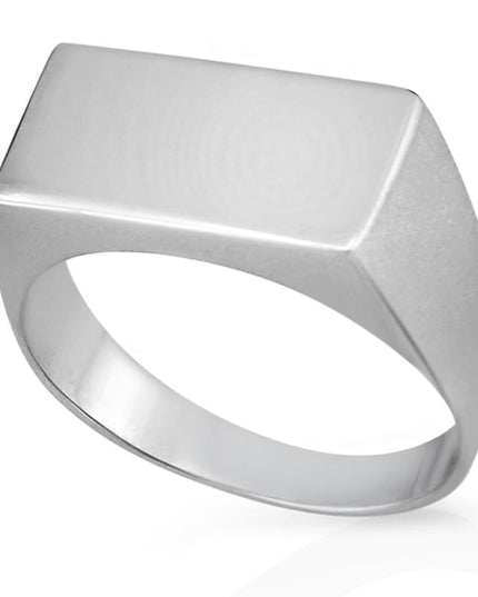 Silver Piazza Italian 925 Sterling Silver Rectangle Ring – 9.6x17.5mm, Sizes 7–13, Made in Italy