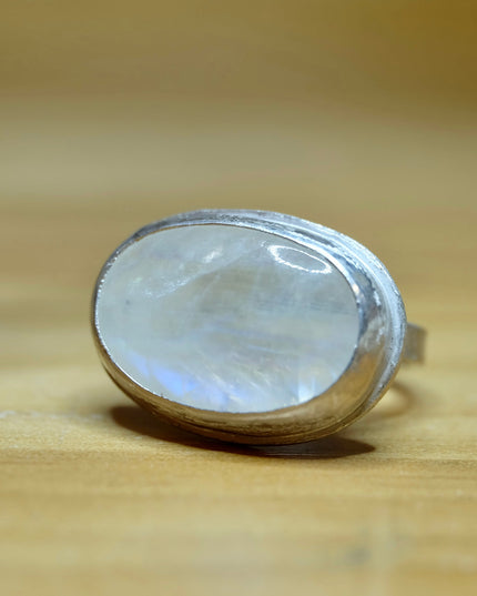 Rainbow Moonstone Ring – Large Oval 23x15mm Stone in Sterling Silver, Size 9