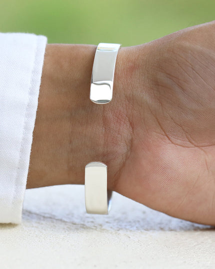 Classic Charm Sterling Silver Cuff Bracelet – Solid 925, Unisex Adjustable (9mm, 27g)