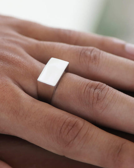 Silver Piazza Italian 925 Sterling Silver Rectangle Ring – 9.6x17.5mm, Sizes 7–13, Made in Italy