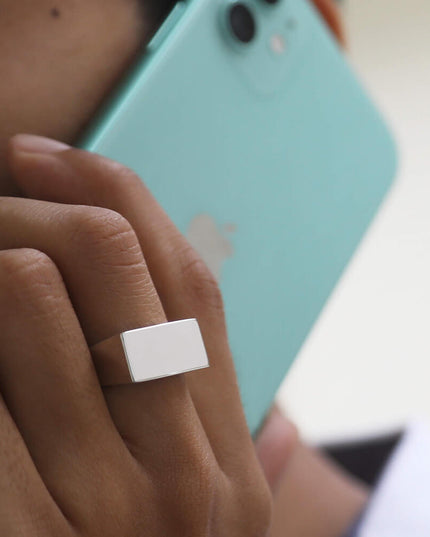 Silver Piazza Italian 925 Sterling Silver Rectangle Ring – 9.6x17.5mm, Sizes 7–13, Made in Italy