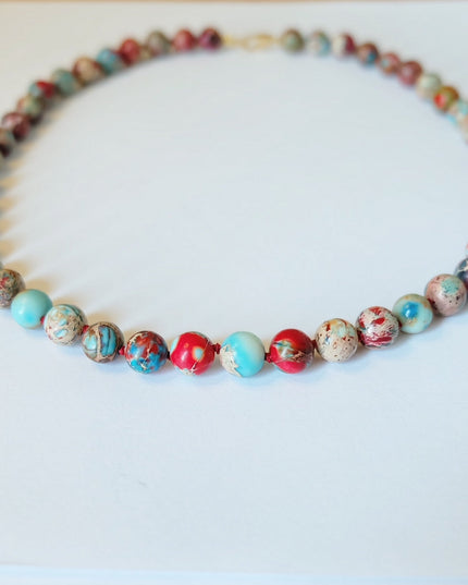 Red Beaded Necklace – Hand-Knotted 8mm Imperial Jasper with 14K Gold-Filled Clasp (18")