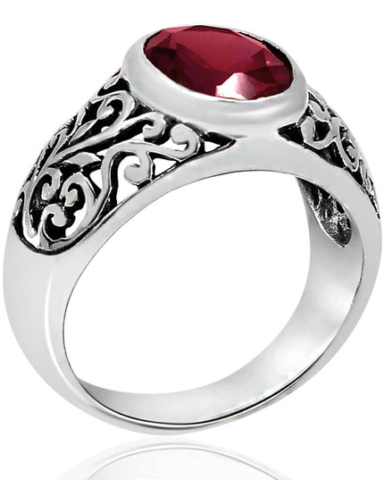 Merlot Ring – Handmade 925 Sterling Silver CZ Ring with Red Cubic Zirconia, 14mm Wide, Adjustable Size 7-14