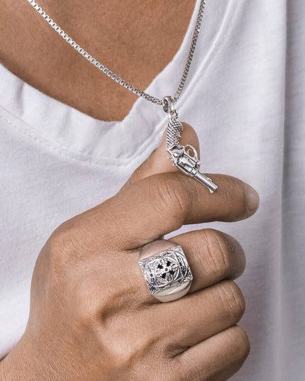 Cross Signet Ring – 925 Sterling Silver with Black CZ Stones