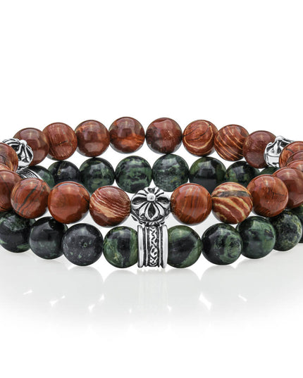 Kambaba Jasper Bracelet – 925 Sterling Silver Gemstone Beads for Men & Women, 8MM, Sizes S–XL