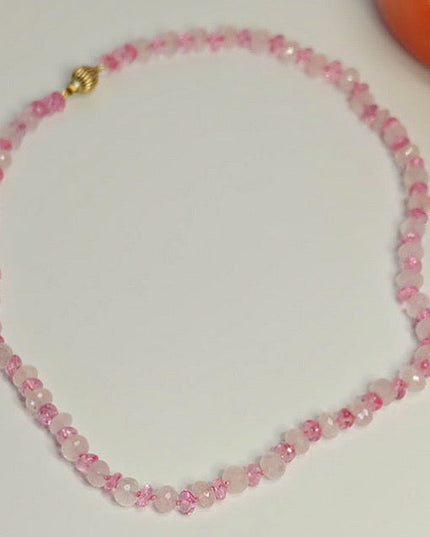 Rose Quartz Pink Topaz Necklace – Handcrafted with 14K Gold Corrugated Safety Clasp (Love & Healing Gemstones)