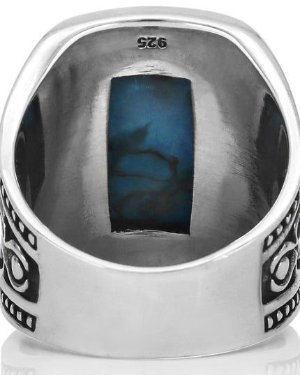 Malachite or Turquoise 925 Sterling Silver Ring – 20x13mm Stone, Sizes 8–15, Made in Thailand