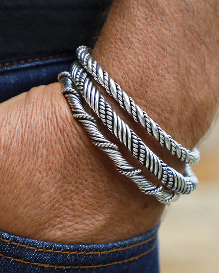 Viking Bracelets Set – Solid 925 Sterling Silver Cuff, 3-Piece Collection (Legacy, Legend, Spirit), Adjustable M–XL, Unisex