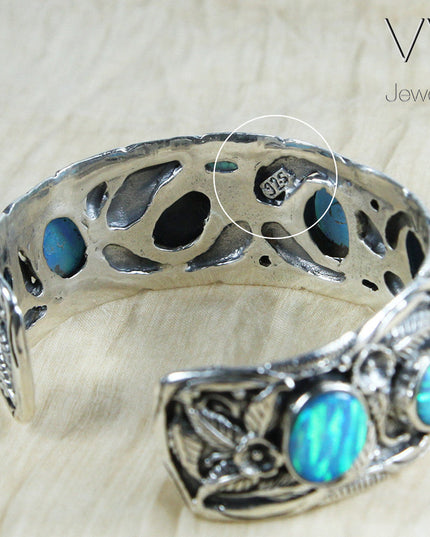 Blue Opal Sterling Silver Cuff Bracelet Handmade