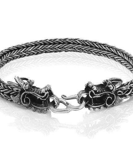 Silver Dragons 925 Sterling Silver Bracelet – 6.5mm Thick, Sizes 7–10, Made in Thailand