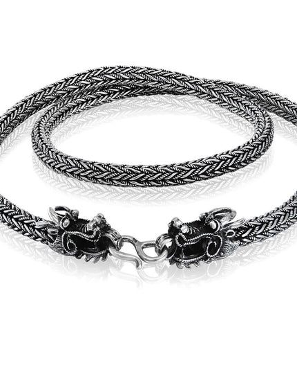 Silver Dragons Necklace – 925 Sterling Silver Dragon Pendant, 18–30 Inch, Handmade Thai Jewelry with Polishing Cloth