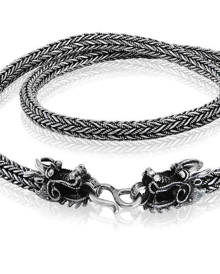 Silver Dragons Necklace – 925 Sterling Silver Dragon Pendant, 18–30 Inch, Handmade Thai Jewelry with Polishing Cloth