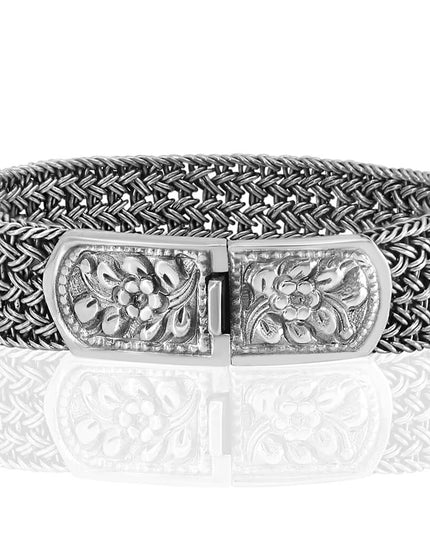 Silver Flora Bracelet – Unique 925 Sterling Silver Wide Design
