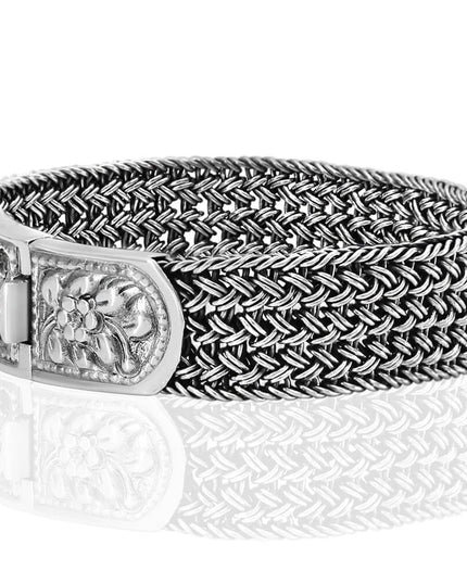 Silver Flora Bracelet – Unique 925 Sterling Silver Wide Design