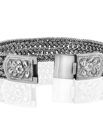 Silver Flora Bracelet – Unique 925 Sterling Silver Wide Design