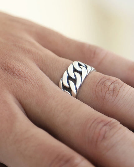 Silver Links 925 Sterling Silver Ring – 9mm Wide Band, Sizes 7–14, Made in Thailand