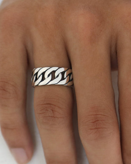 Silver Links 925 Sterling Silver Ring – 9mm Wide Band, Sizes 7–14, Made in Thailand