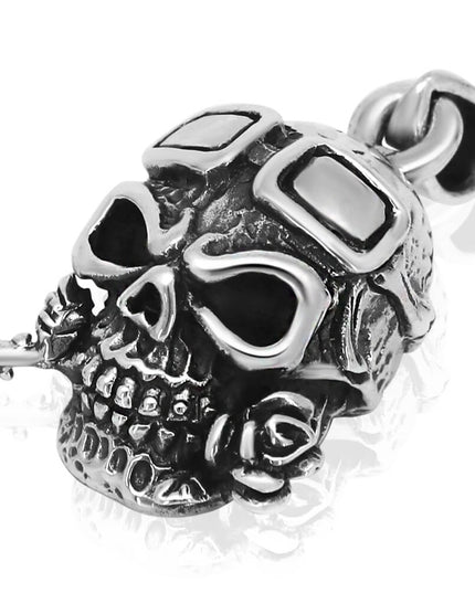 Skull Rose 925 Sterling Silver Pendant – 31mm x 22mm, 14g, Made in Thailand