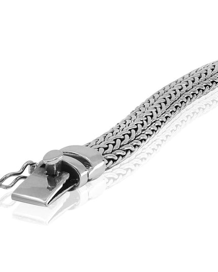 Silver Lightning 925 Sterling Silver Woven Bracelet – 9mm Wide, Double-Lock, Sizes 7.5–10.5, Made in Thailand