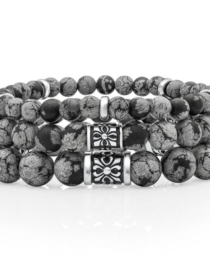 Snowflake Obsidian Bracelet – Natural Gemstone Beaded Bracelet in 925 Sterling Silver, Calming & Balance Jewelry for Men & Women