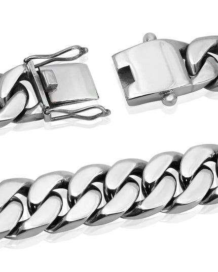 Cuban Chain Bracelet – Heavy 925 Sterling Silver with Double-Lock Safety