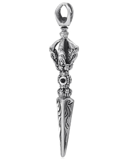 Silver Phurba Pendant – 925 Sterling Silver with Black CZ Stones